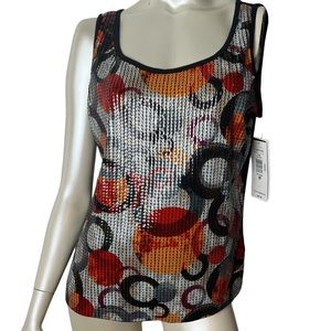 Peter Nygard Black & Grey Orange colorful Tank Top
